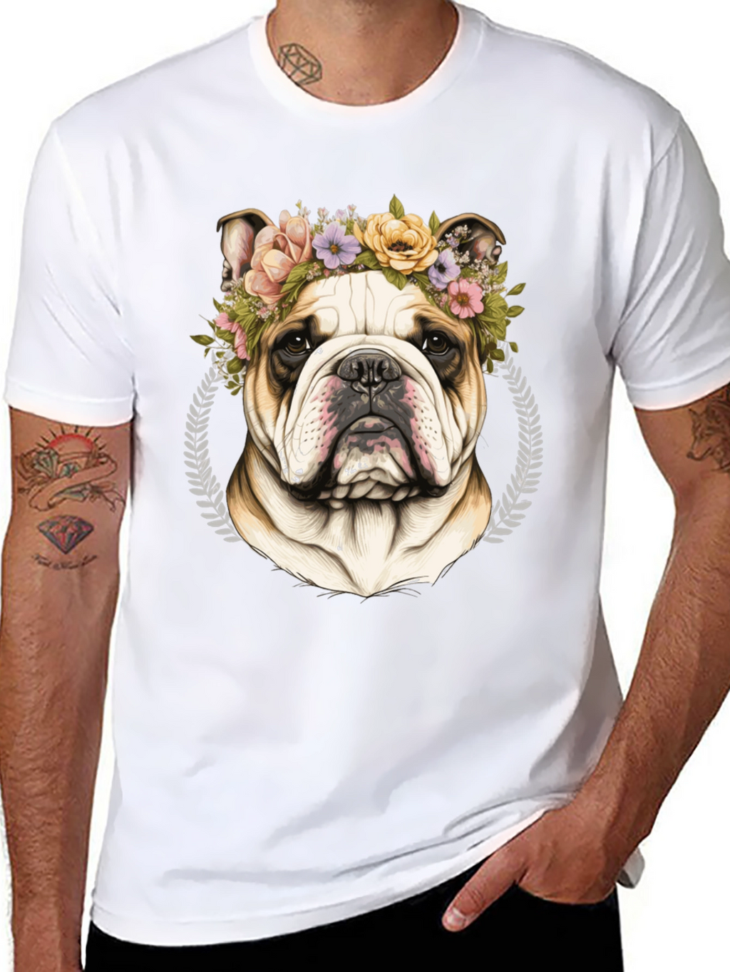 Bulldog Floral Crown Graphic Tee