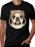 Bulldog Floral Crown Graphic Tee