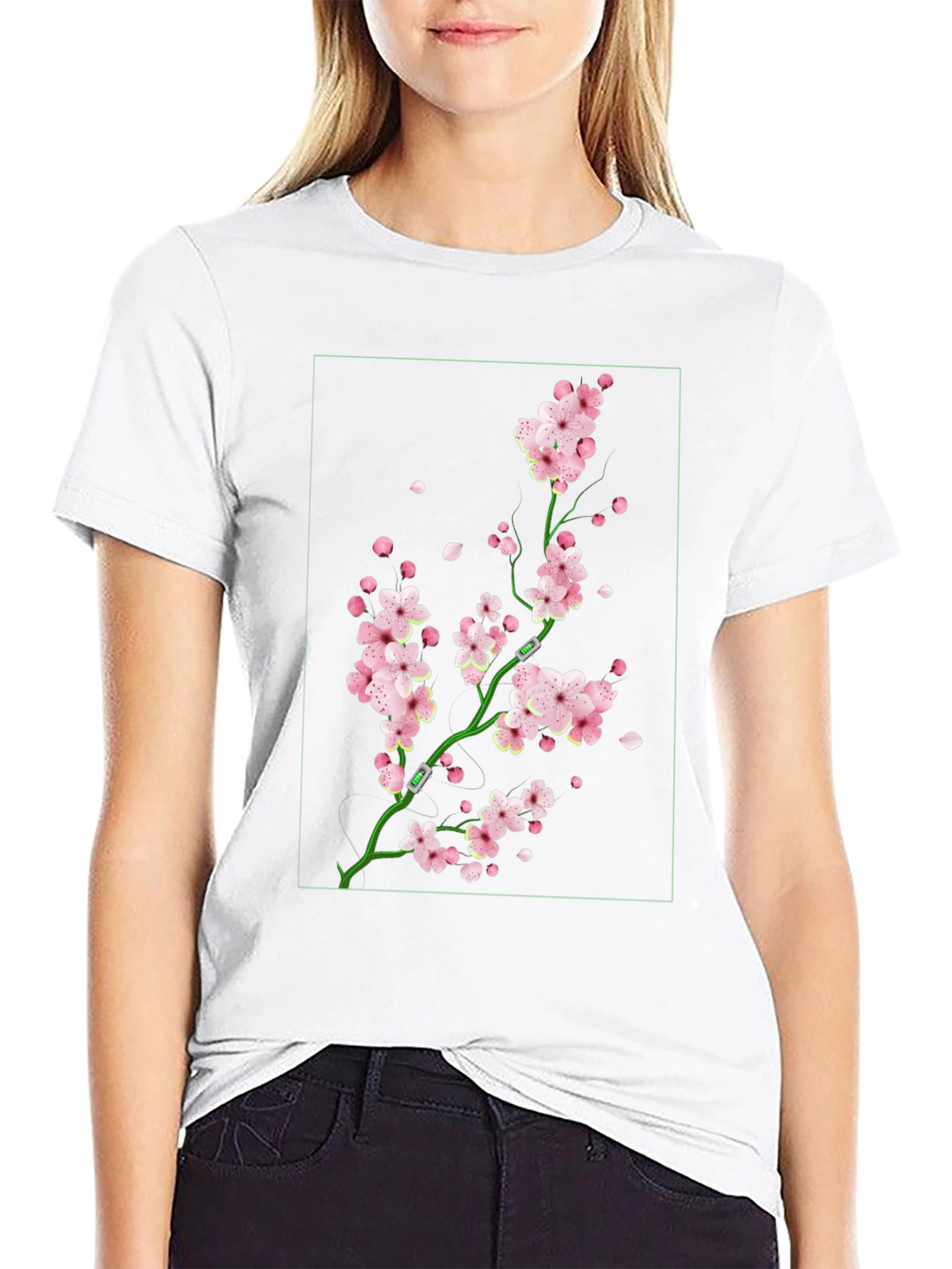 Sakura Blossom Graphic Tee - Black