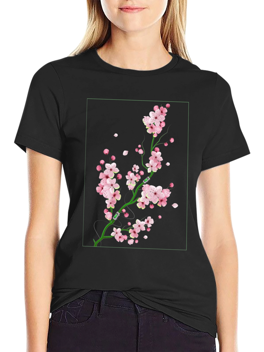 Sakura Blossom Graphic Tee - Black