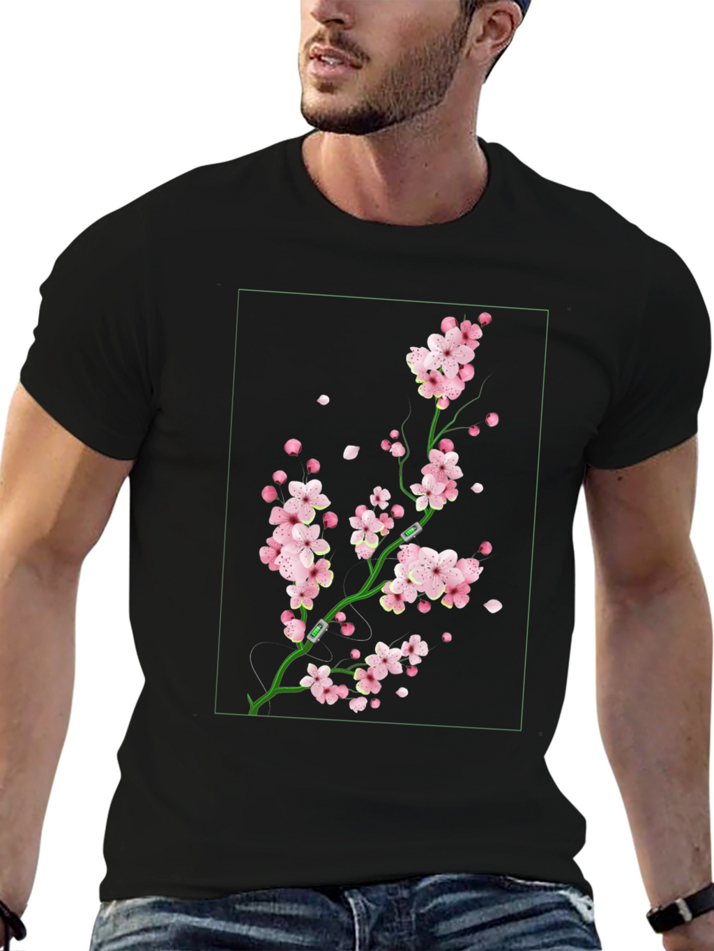 Sakura Blossom Graphic Tee - Black