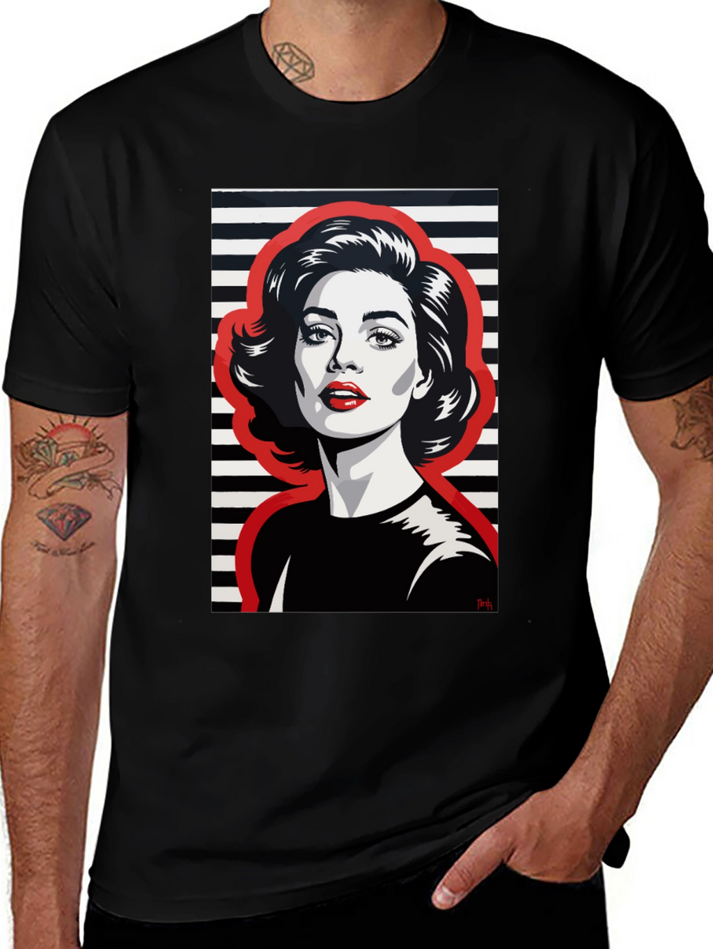 Retro Woman Graphic Tee - Black
