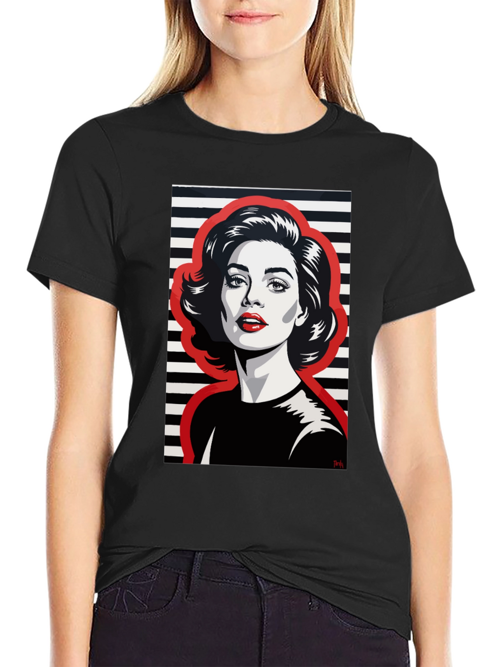 Retro Woman Graphic Tee - Black