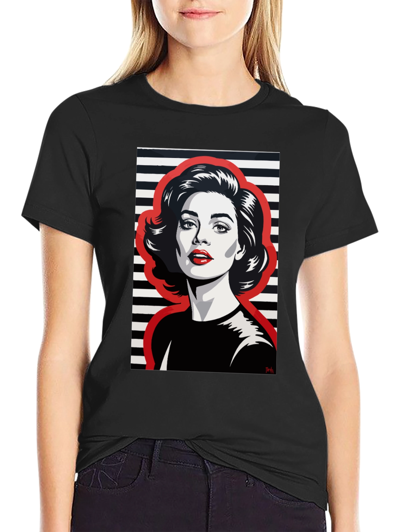 Retro Woman Graphic Tee - Black