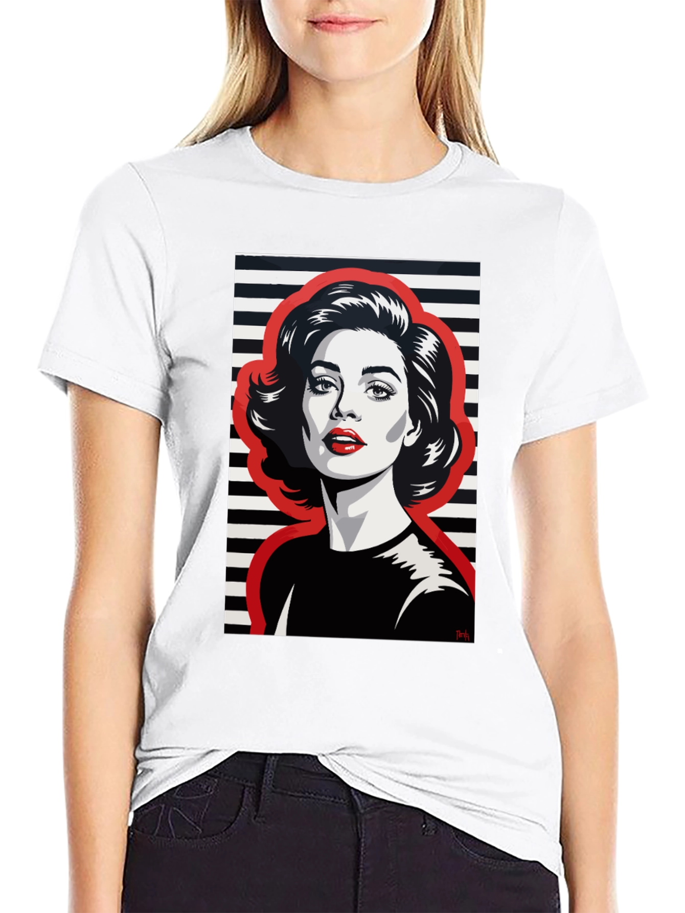 Retro Woman Graphic Tee - Black