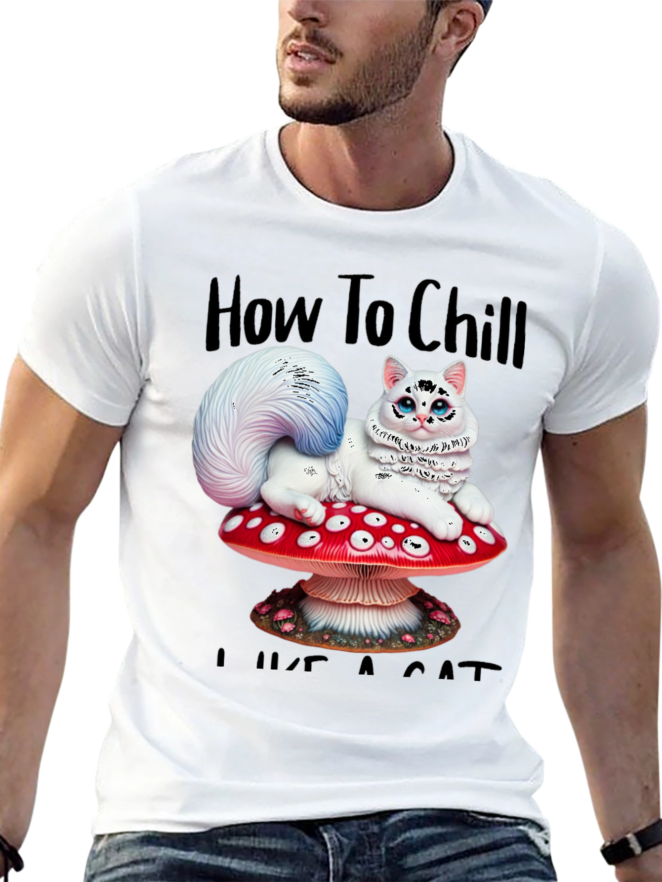 Chill Like a Cat Tee - Mushroom Cat T-Shirt