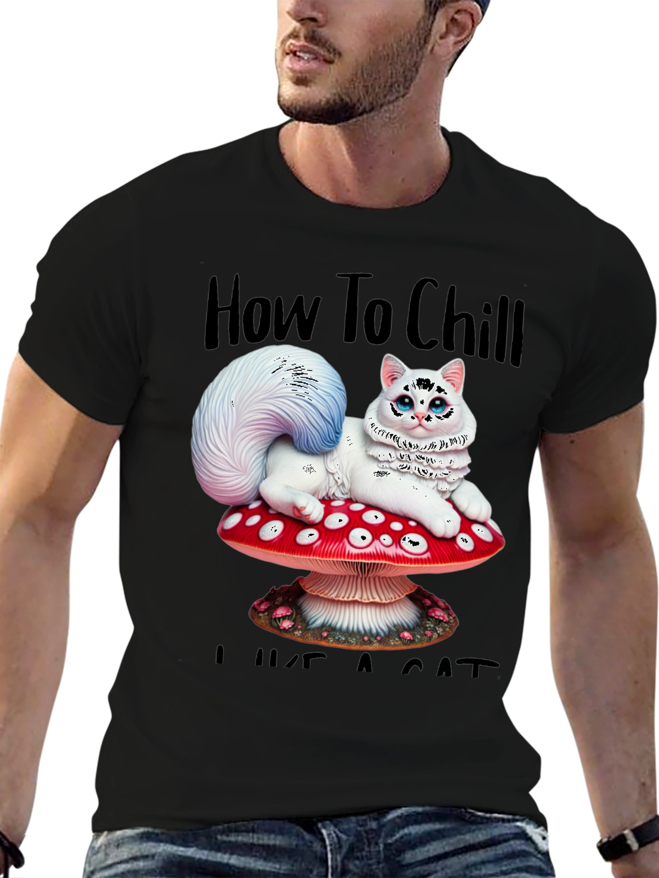 Chill Like a Cat Tee - Mushroom Cat T-Shirt
