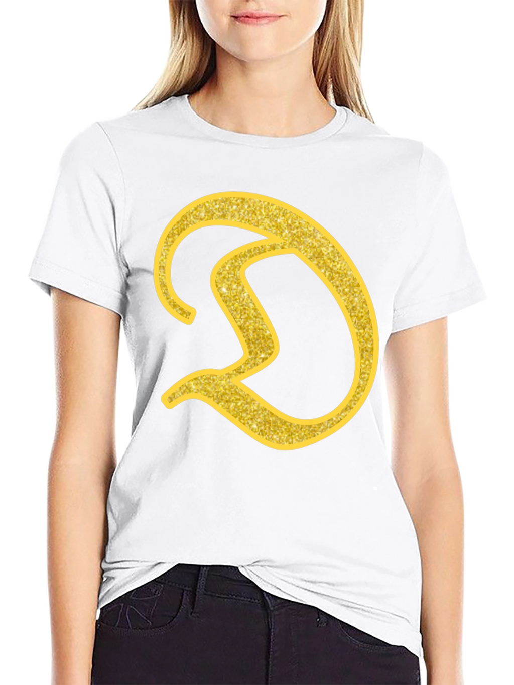 Gold Letter D on Black T-Shirt