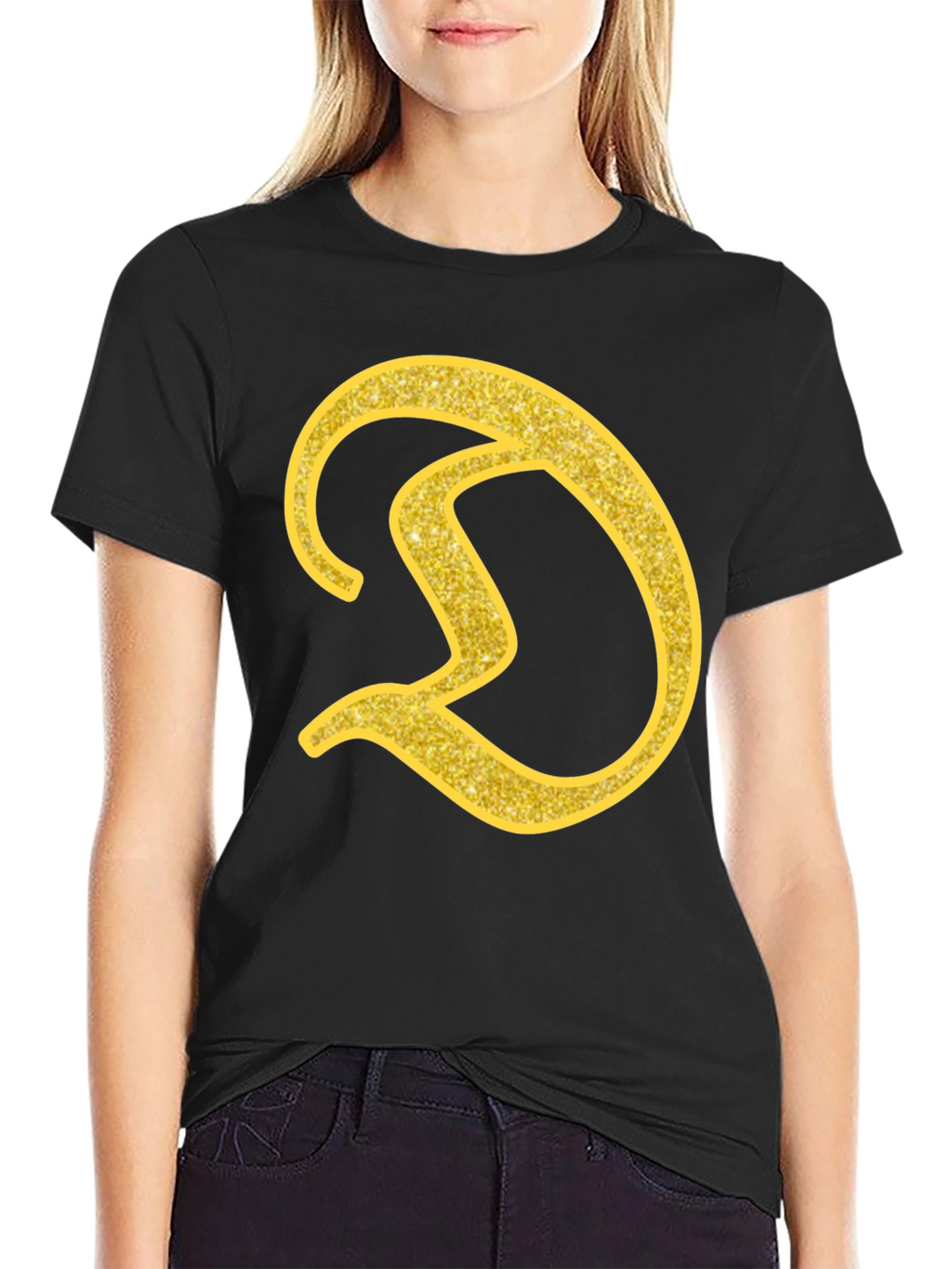 Gold Letter D on Black T-Shirt