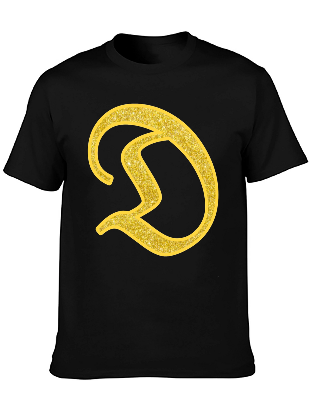 Gold Letter D on Black T-Shirt