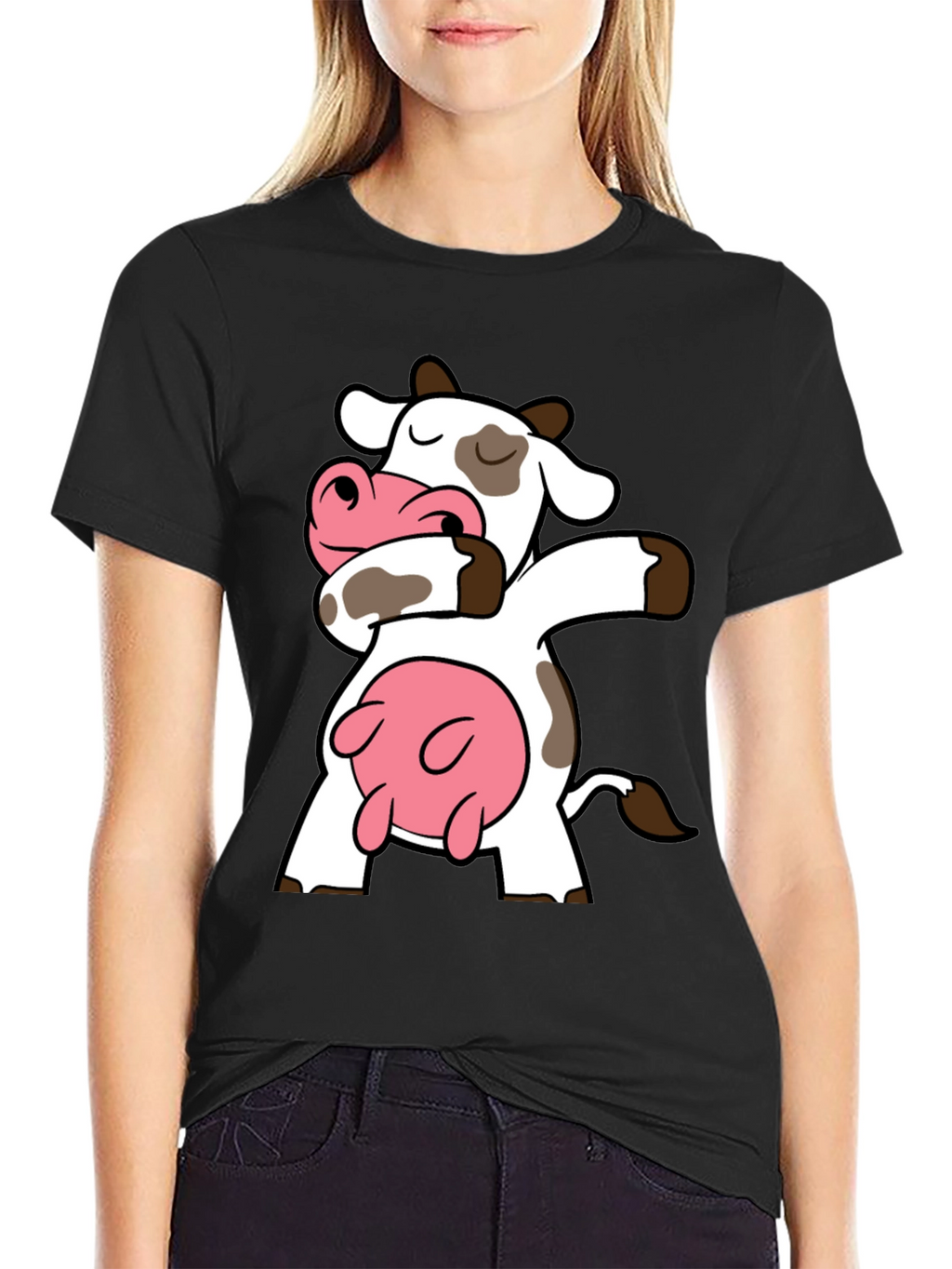 Dabbing Cow Graphic Tee - Black Cotton T-Shirt