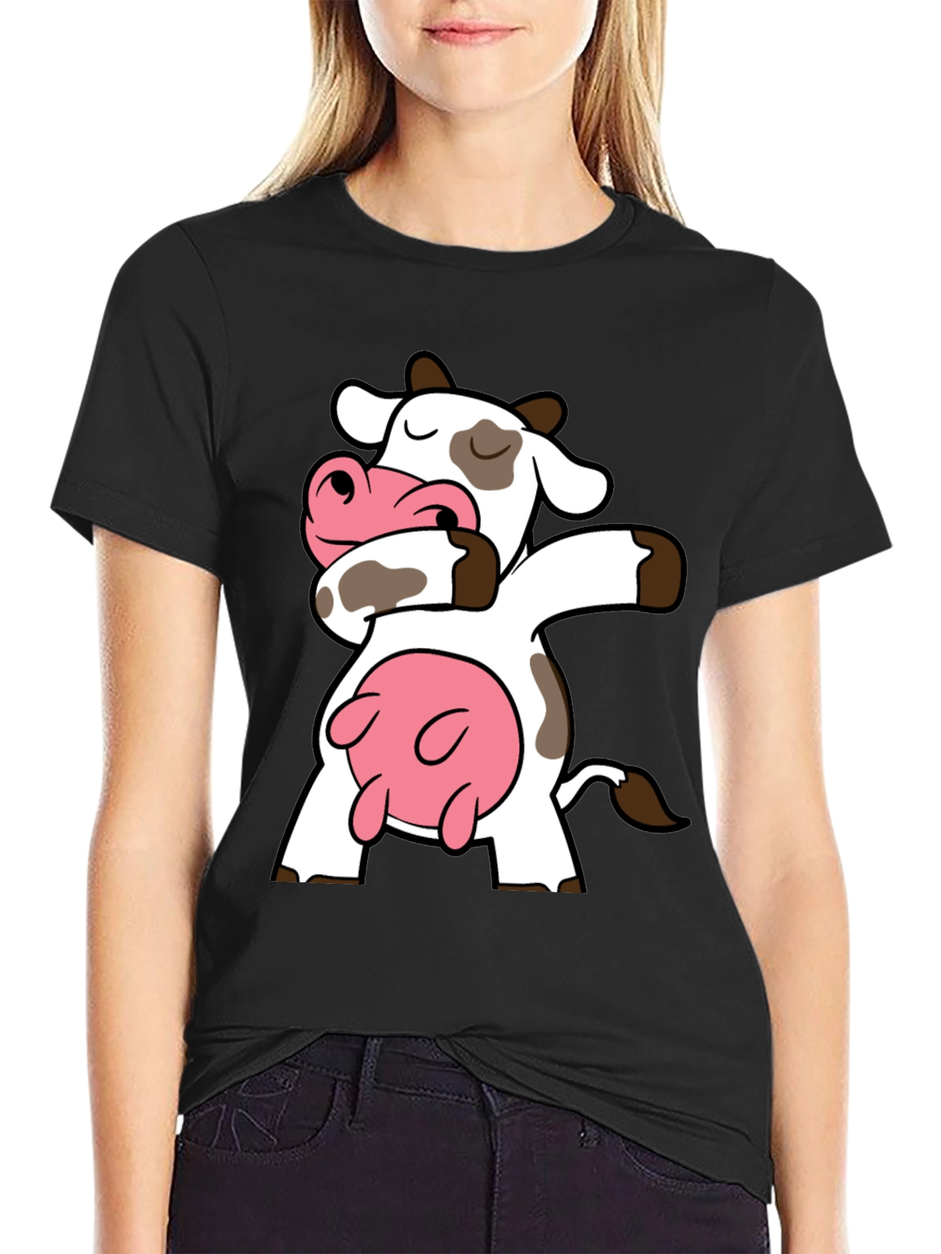 Dabbing Cow Graphic Tee - Black Cotton T-Shirt