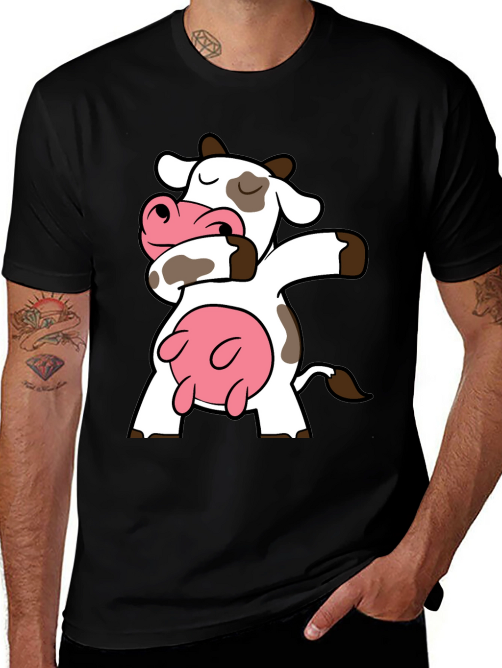 Dabbing Cow Graphic Tee - Black Cotton T-Shirt