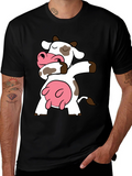 Dabbing Cow Graphic Tee - Black Cotton T-Shirt