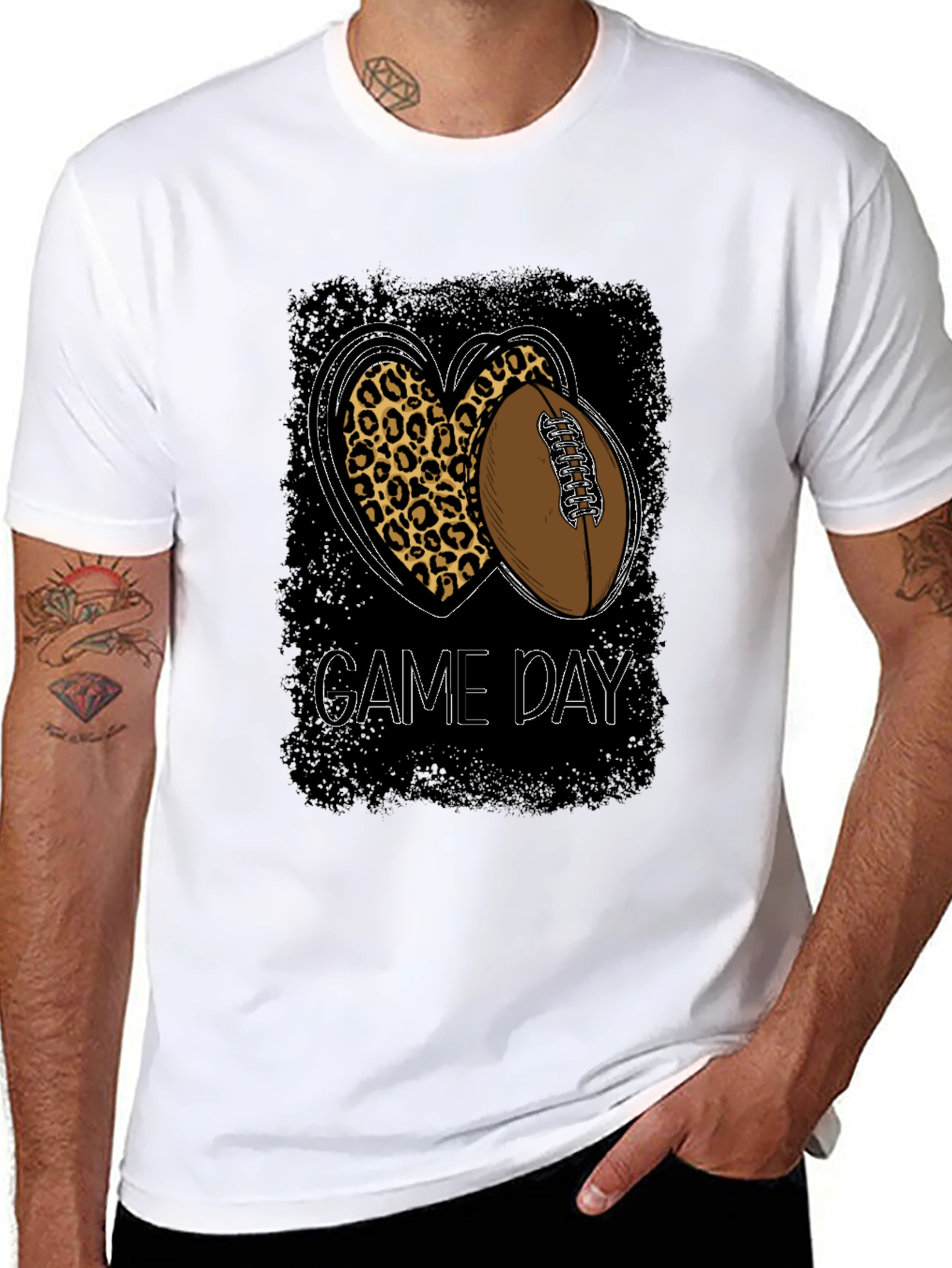 Game Day Leopard Heart Football T-Shirt