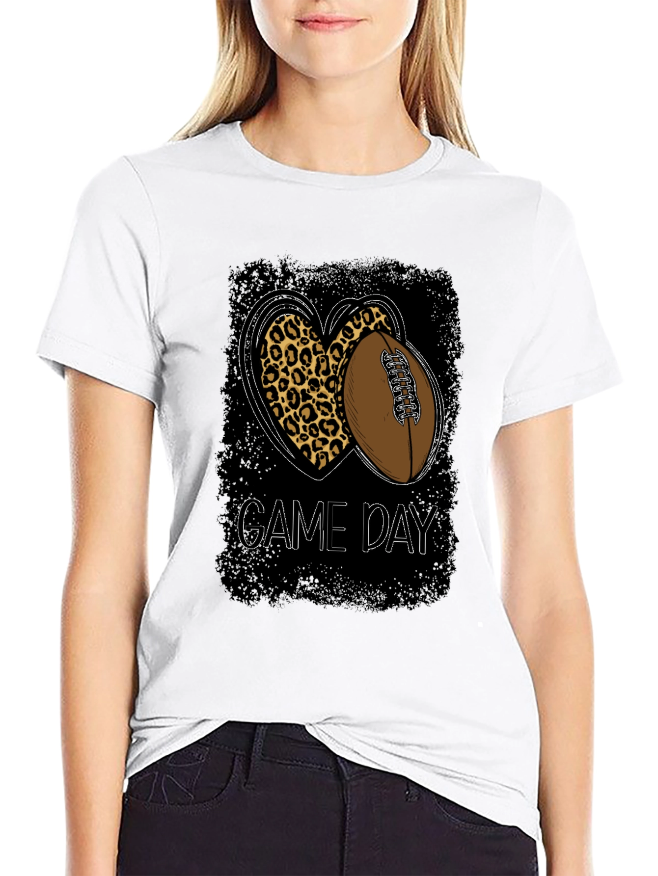 Game Day Leopard Heart Football T-Shirt