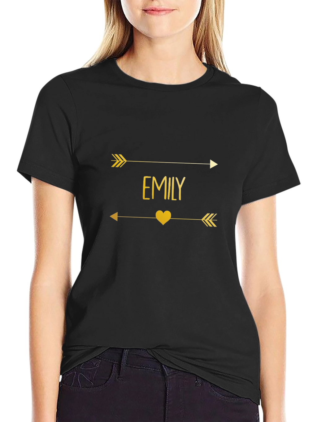Emily Arrow Heart T-Shirt - Trendy Gold Graphic Tee