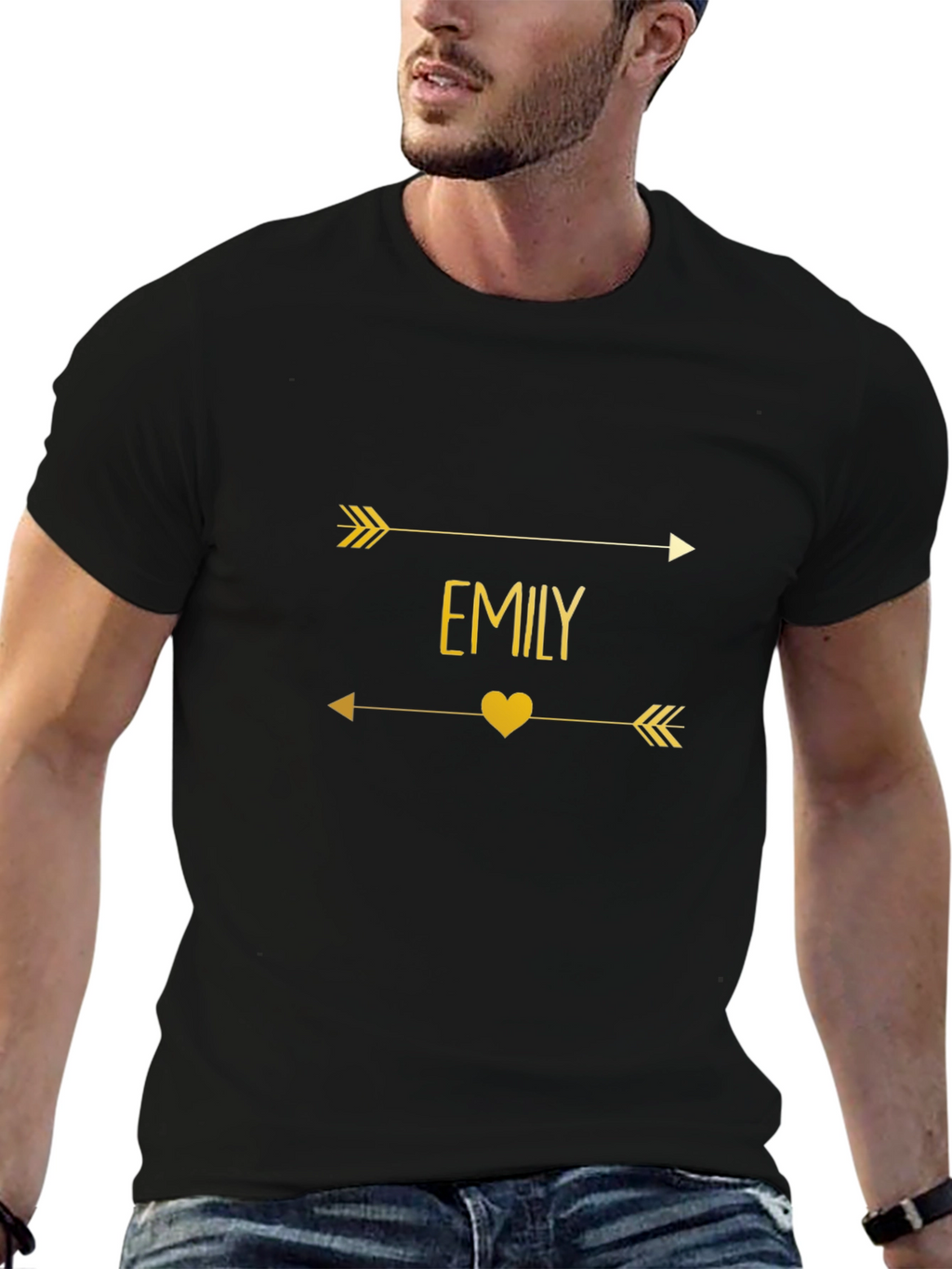 Emily Arrow Heart T-Shirt - Trendy Gold Graphic Tee