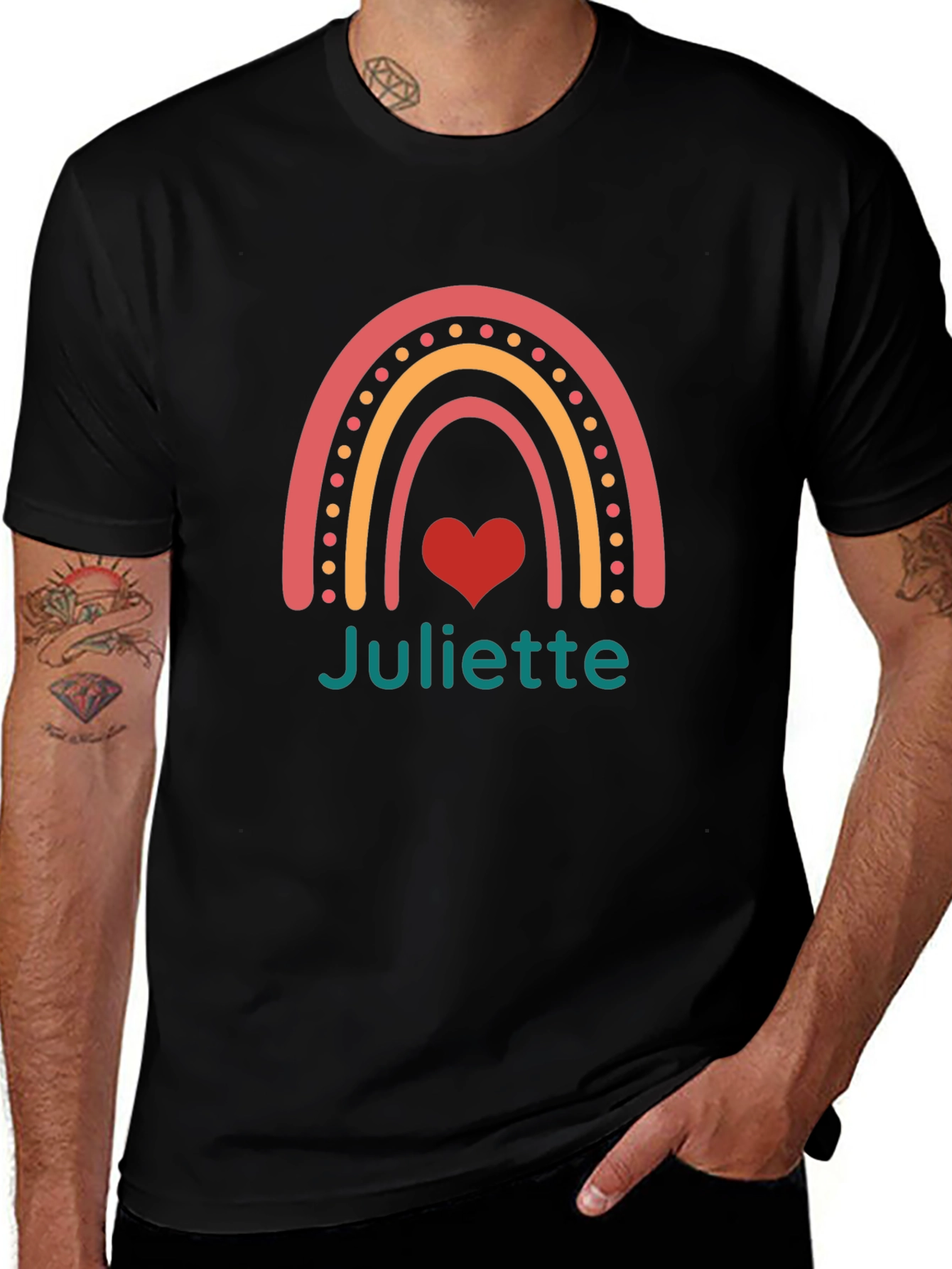 Juliette Rainbow Heart T-Shirt - Personalized Name Tee