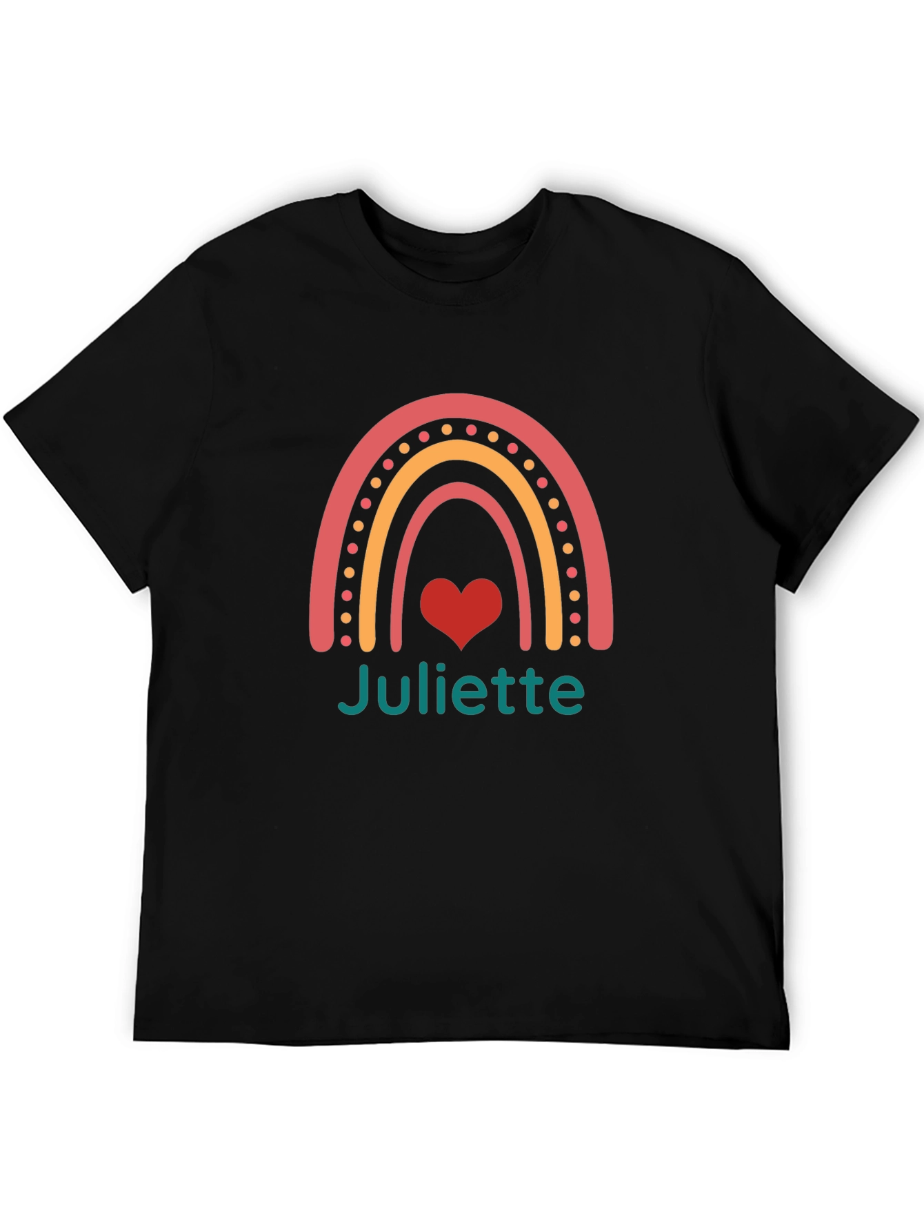 Juliette Rainbow Heart T-Shirt - Personalized Name Tee