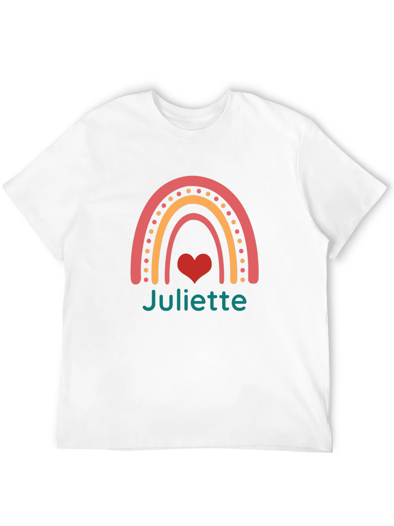 Juliette Rainbow Heart T-Shirt - Personalized Name Tee