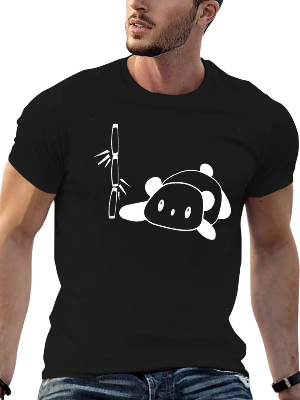 Cute Panda & Bamboo Graphic Tee - Black