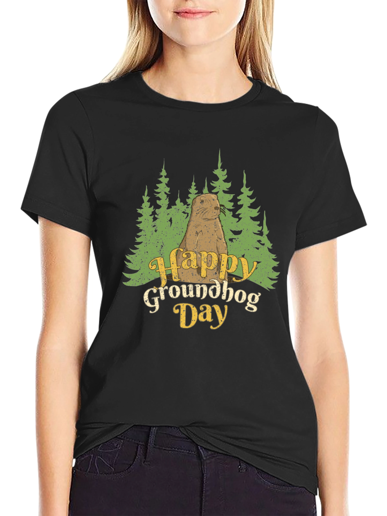 Happy Groundhog Day Graphic Tee - Black