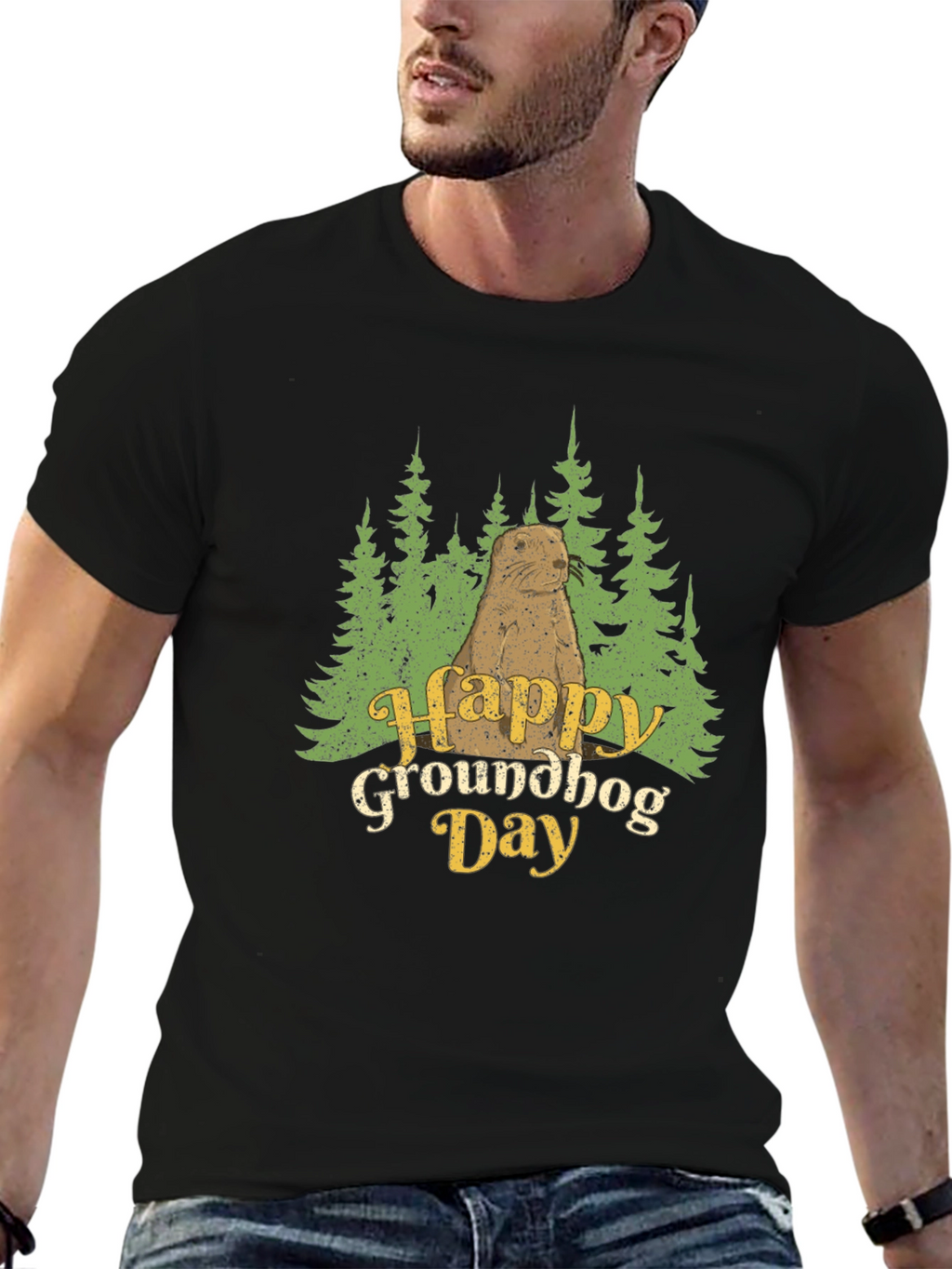 Happy Groundhog Day Graphic Tee - Black