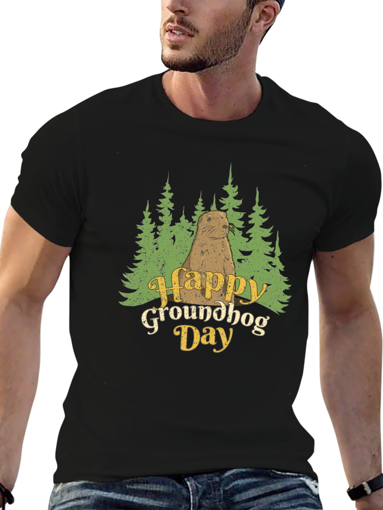 Happy Groundhog Day Graphic Tee - Black