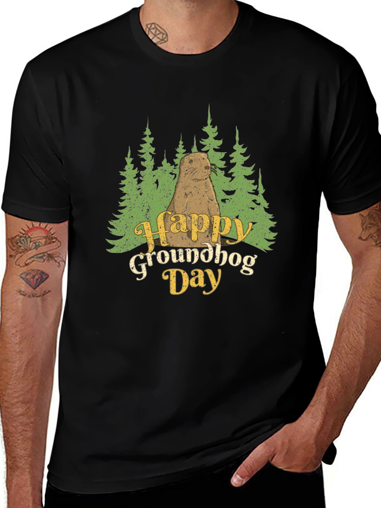 Happy Groundhog Day Graphic Tee - Black