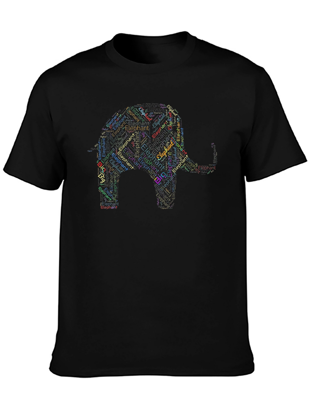 Elephant Word Art Black T-Shirt