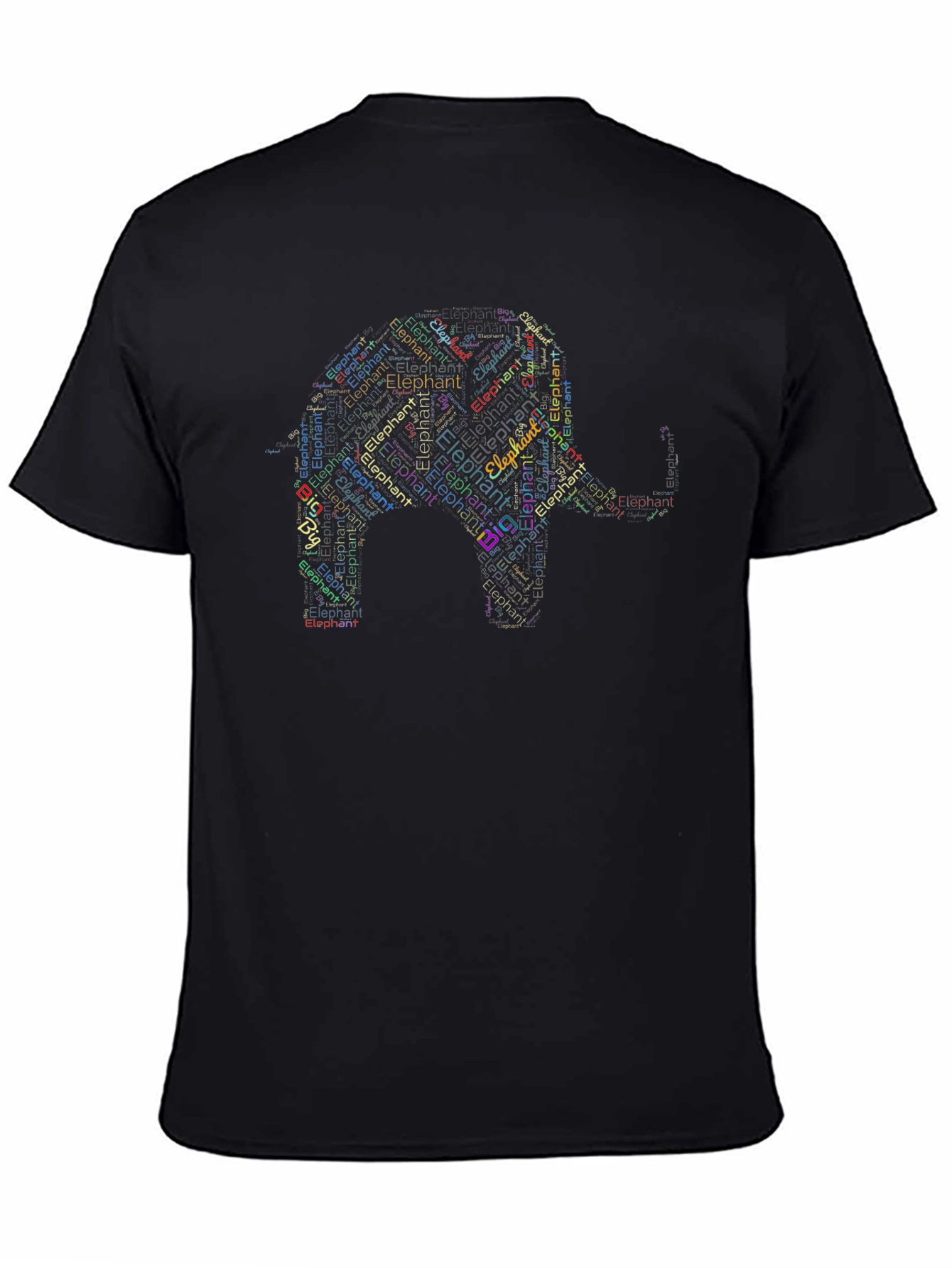 Elephant Word Art Black T-Shirt