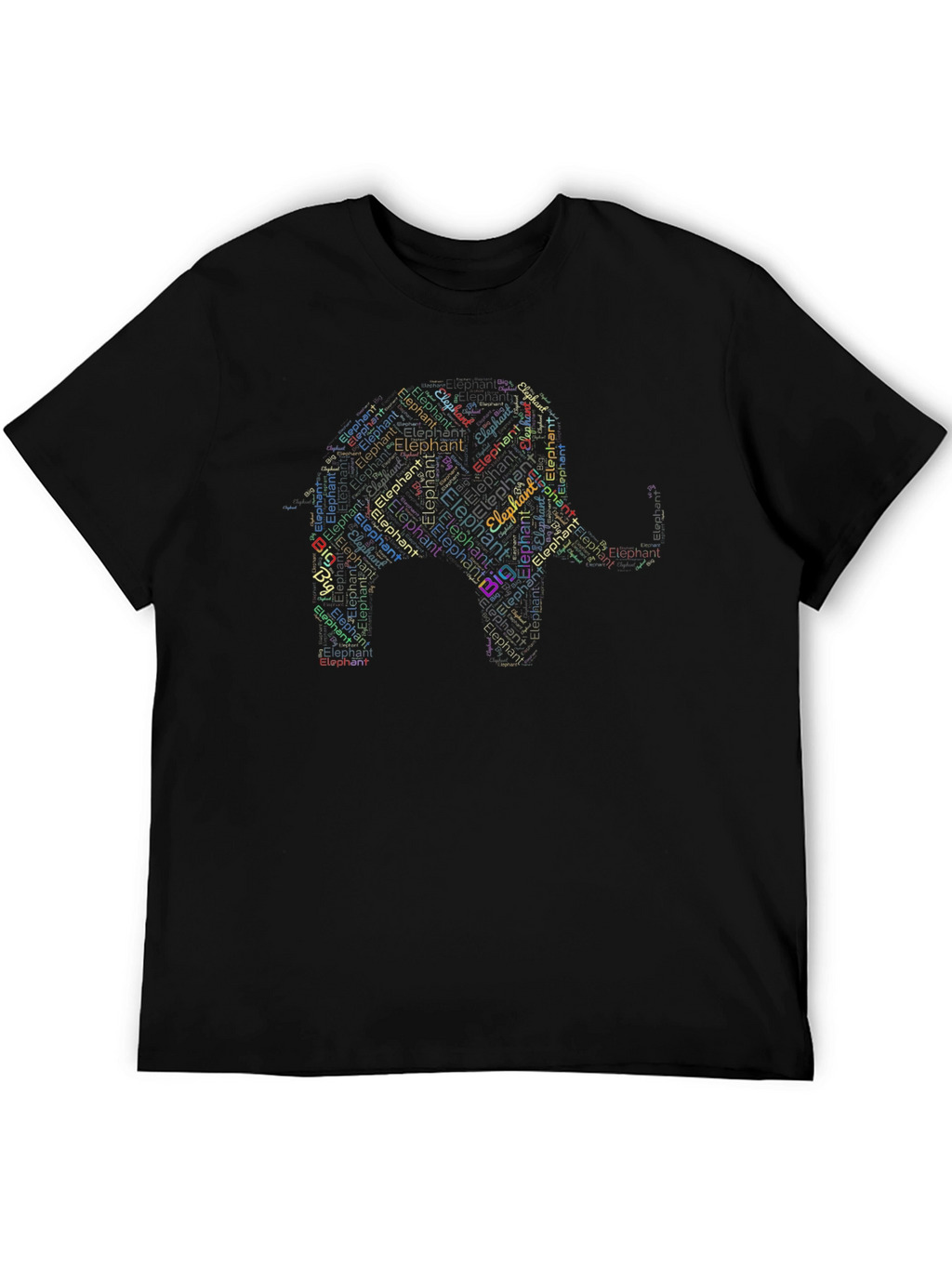 Elephant Word Art Black T-Shirt