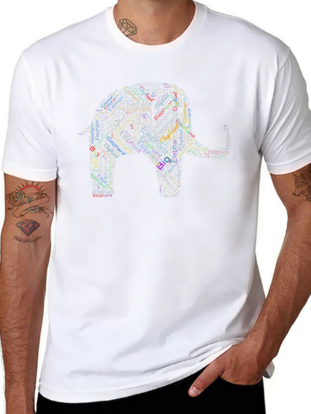 Elephant Word Art Black T-Shirt