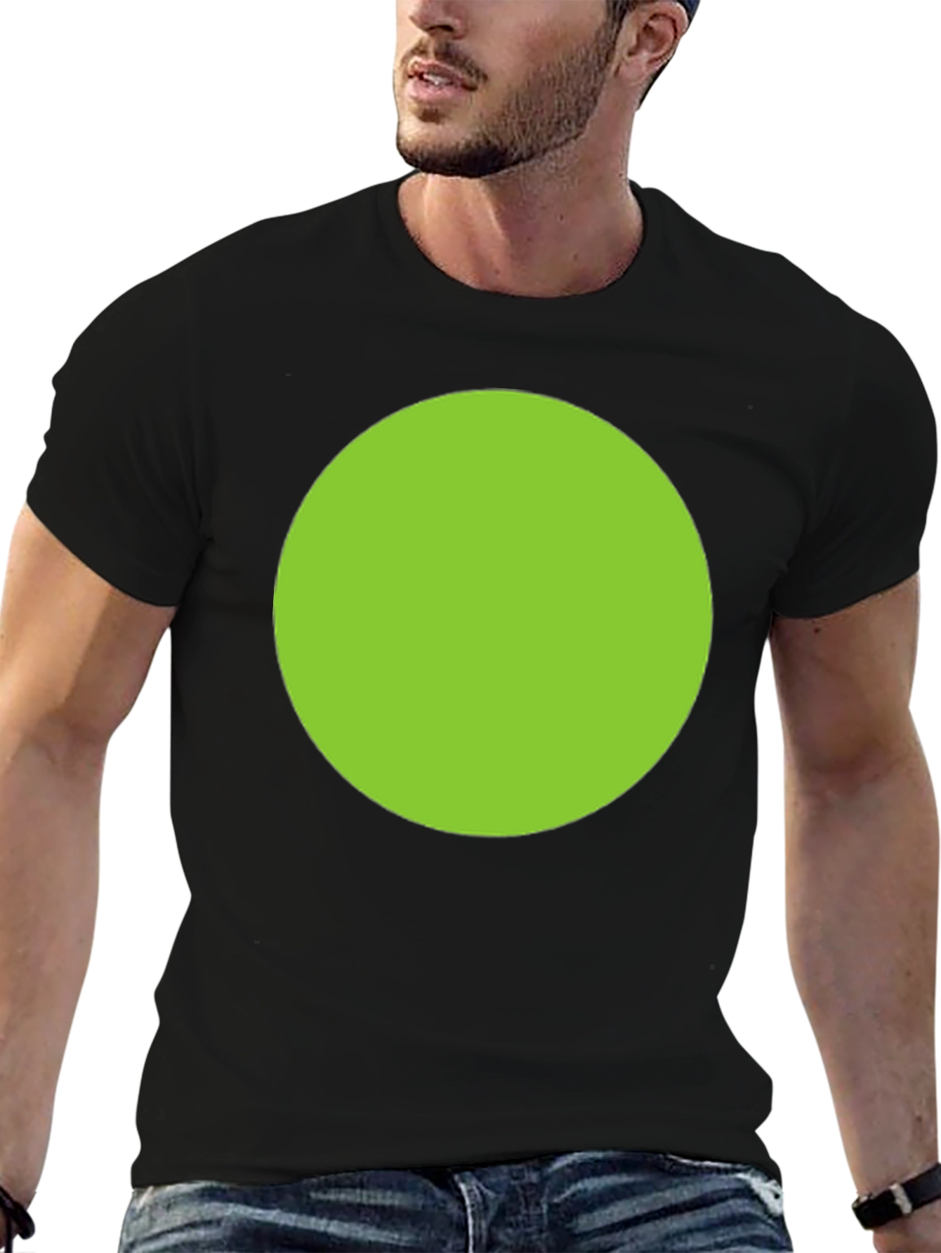 Mens Black T-Shirt with Green Circle Design