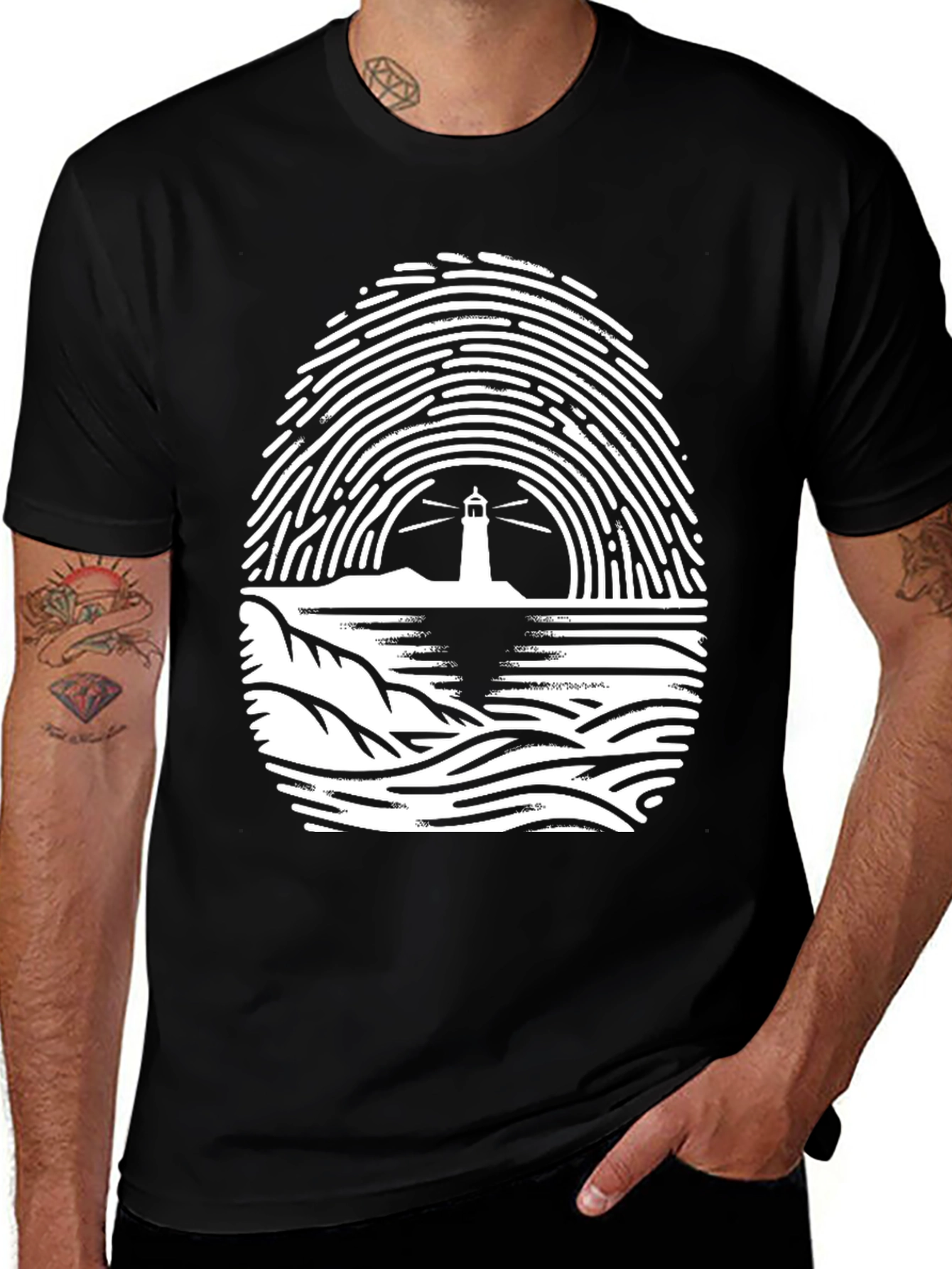 Lighthouse Fingerprint Graphic T-Shirt