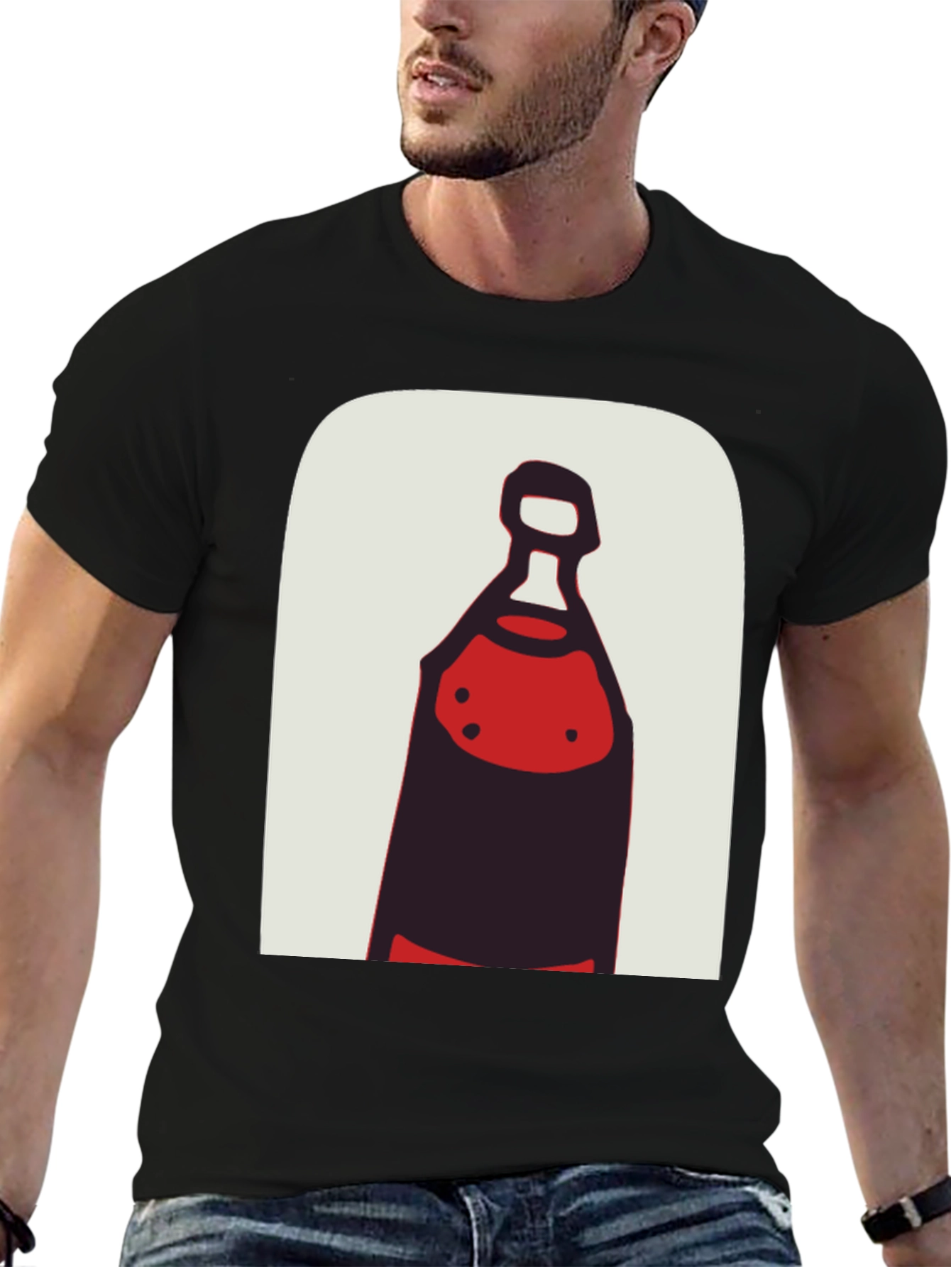 Abstract Bottle Graphic Tee - Stylish Black T-Shirt