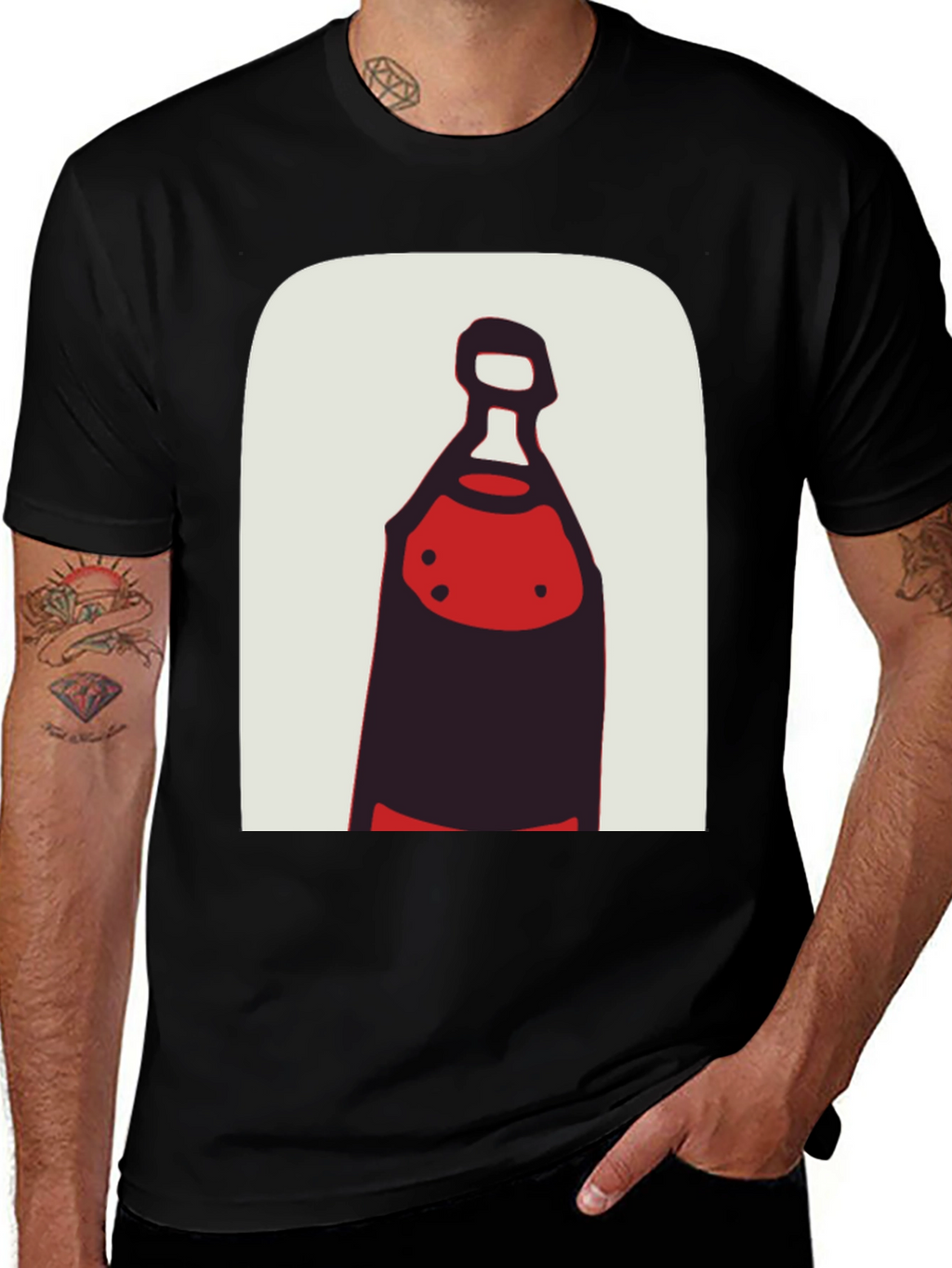 Abstract Bottle Graphic Tee - Stylish Black T-Shirt