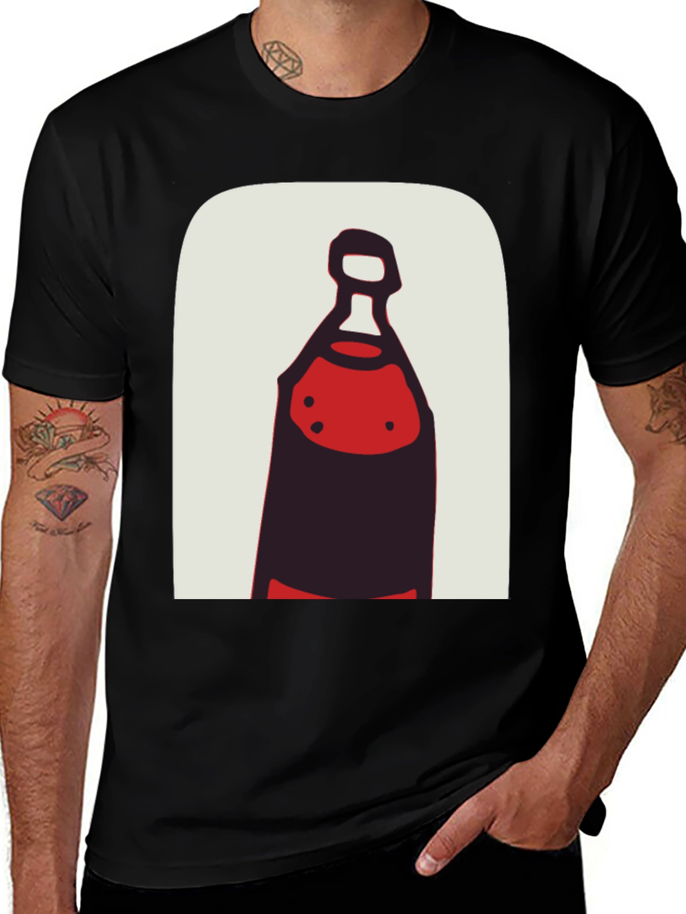 Abstract Bottle Graphic Tee - Stylish Black T-Shirt