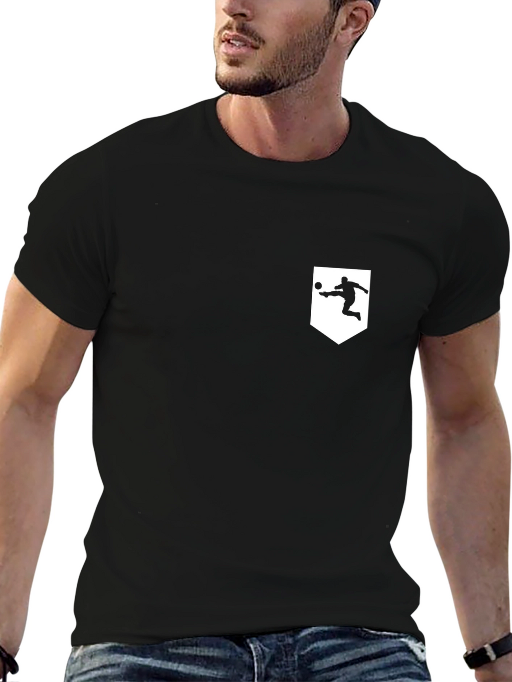 Mens Black Soccer Silhouette Graphic Tee