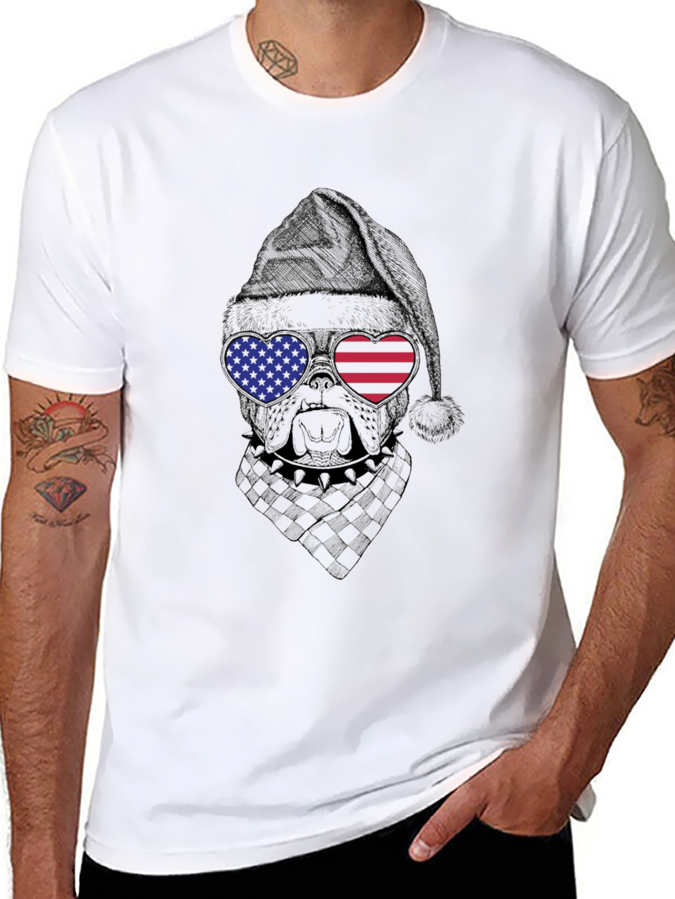 Patriotic Dog Santa T-Shirt