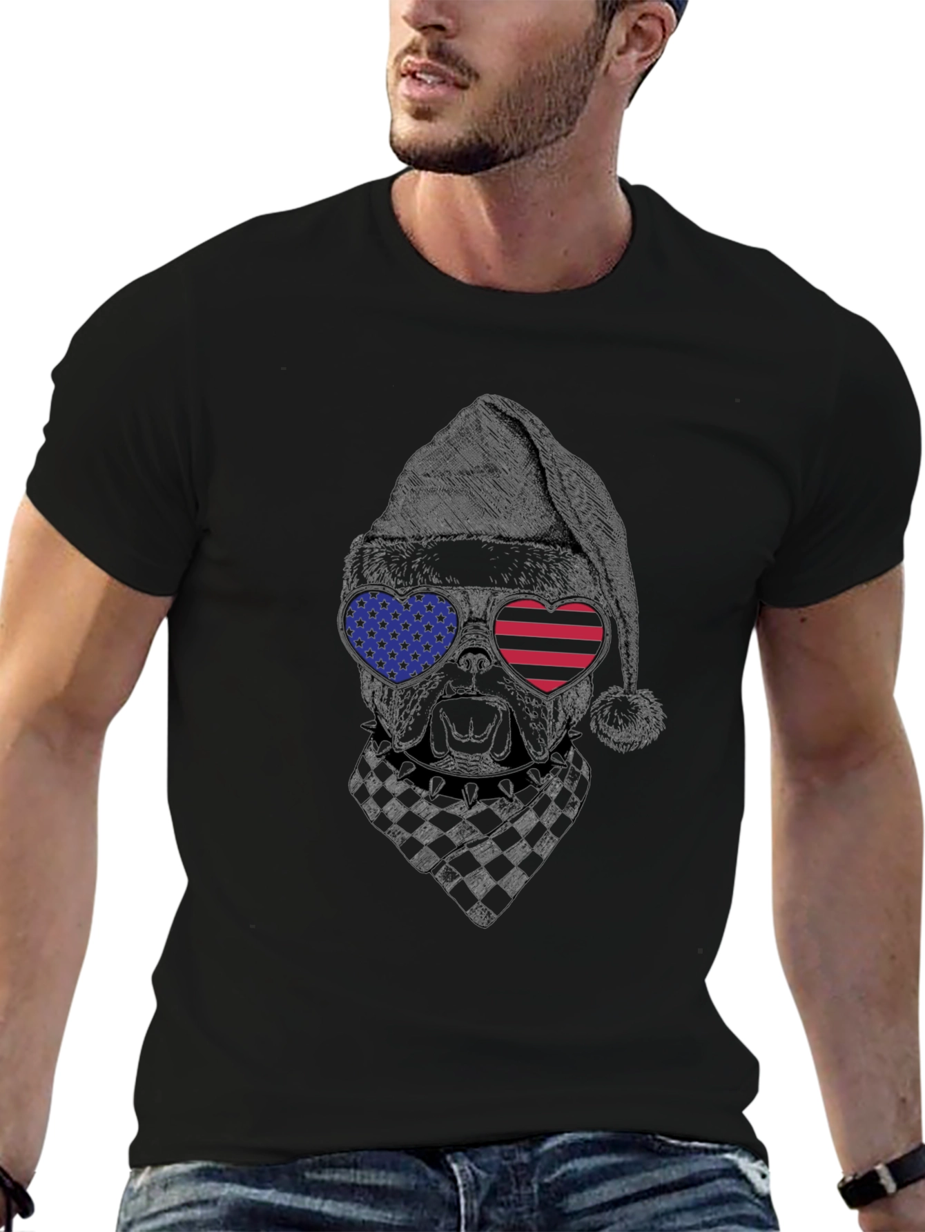 Patriotic Dog Santa T-Shirt