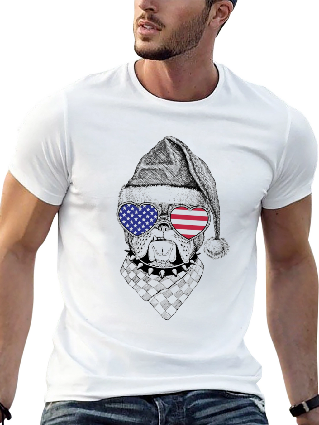Patriotic Dog Santa T-Shirt