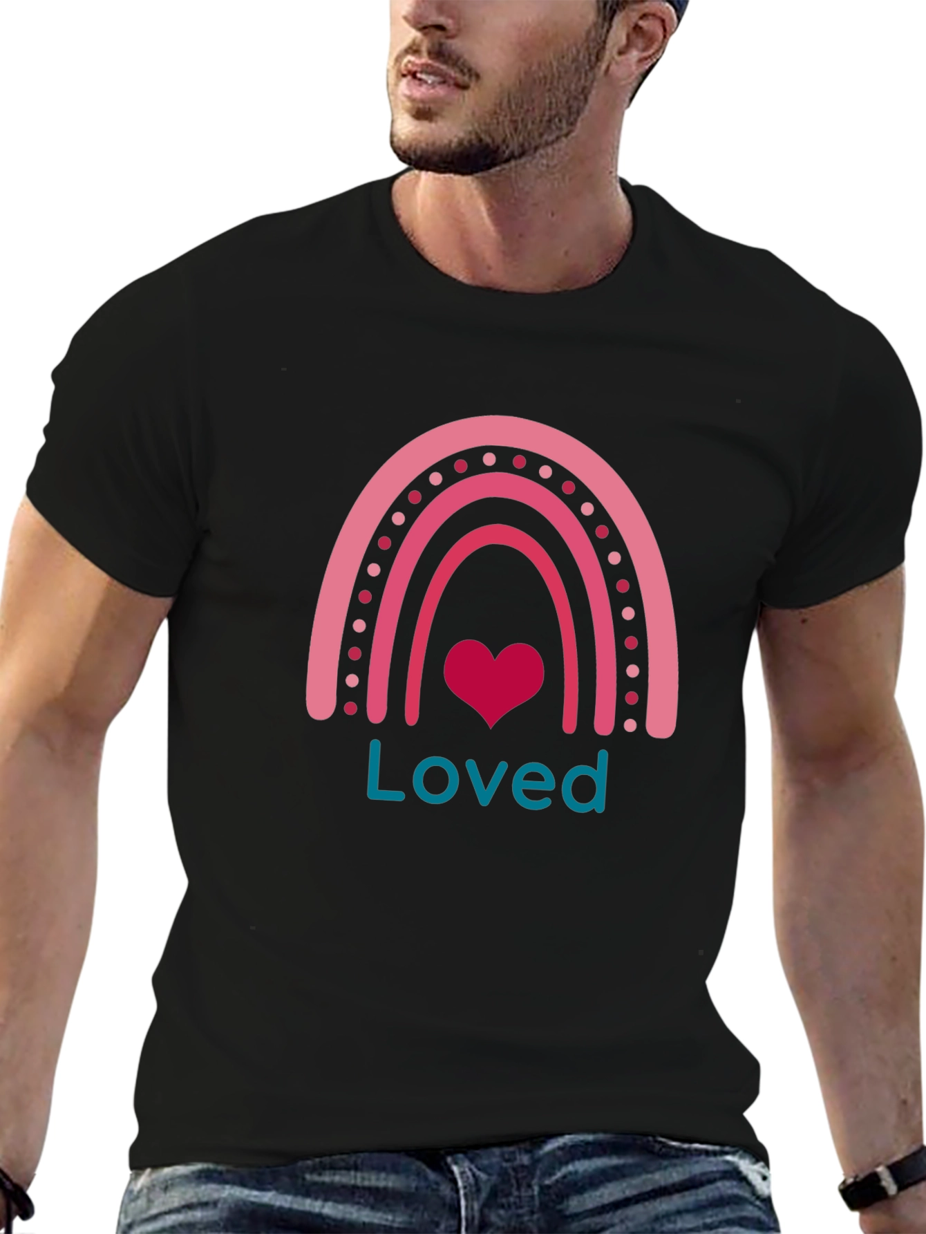 Loved Rainbow Heart Graphic T-Shirt