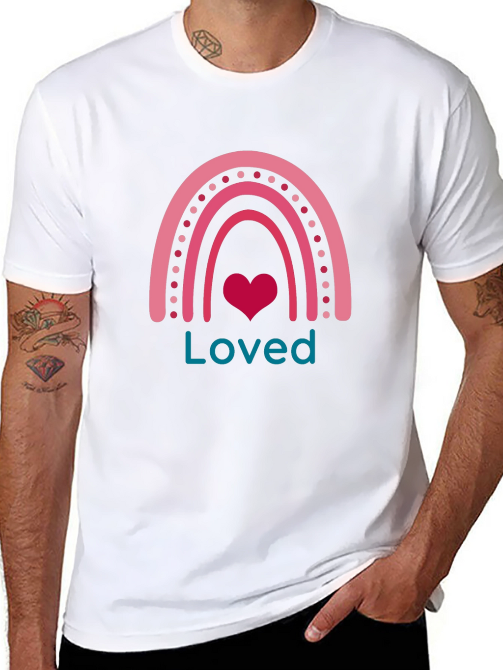 Loved Rainbow Heart Graphic T-Shirt