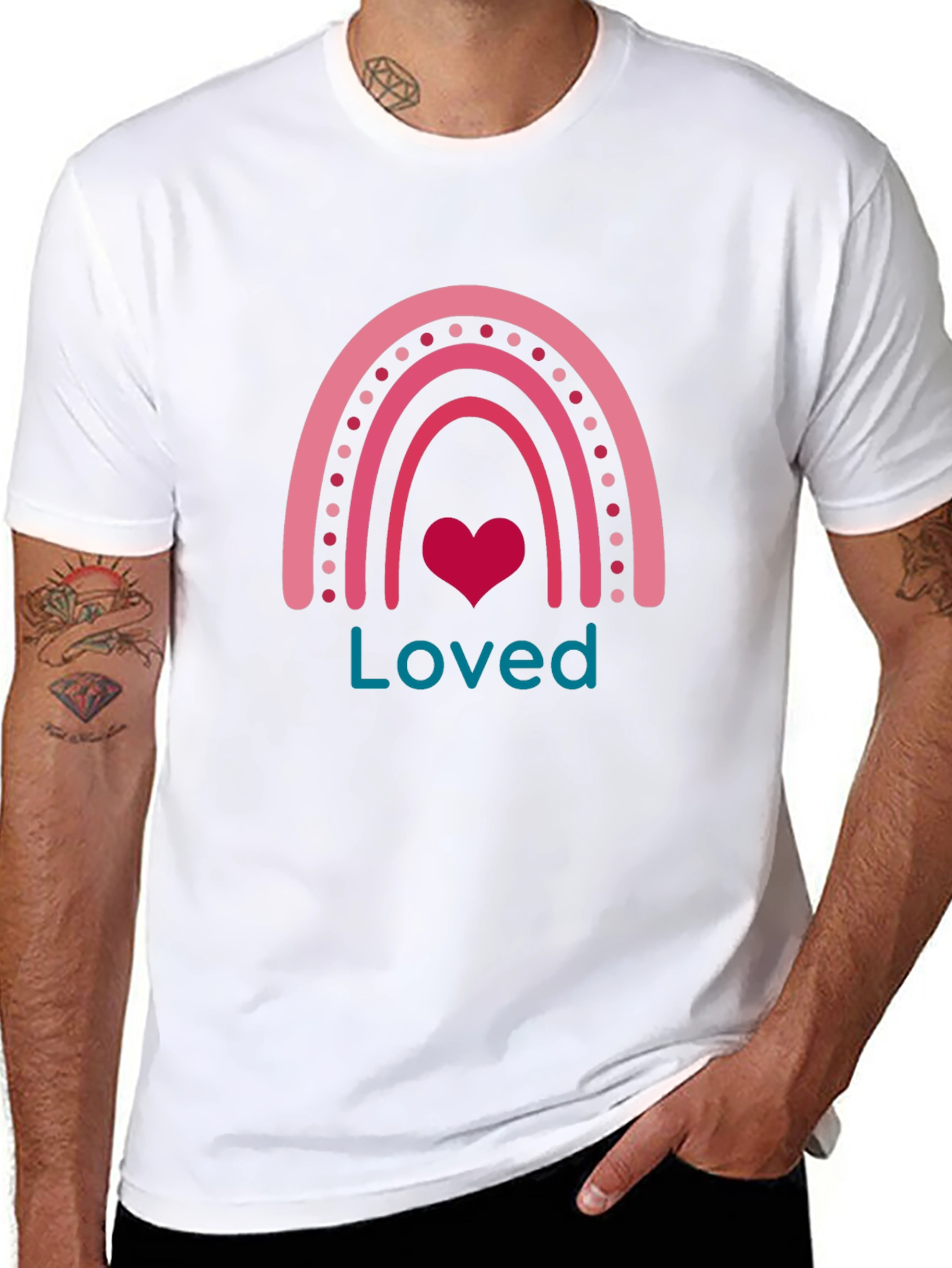 Loved Rainbow Heart Graphic T-Shirt