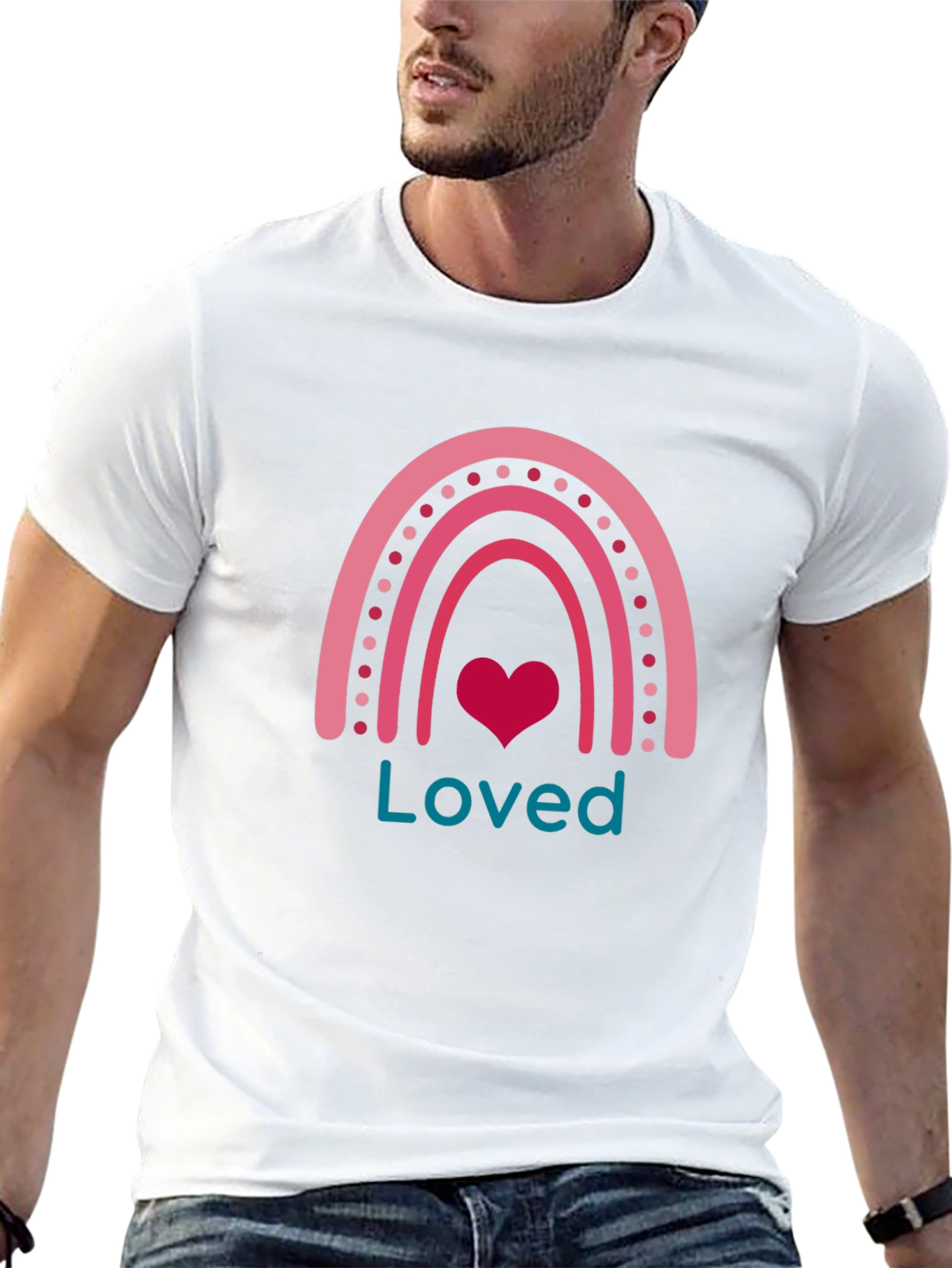 Loved Rainbow Heart Graphic T-Shirt