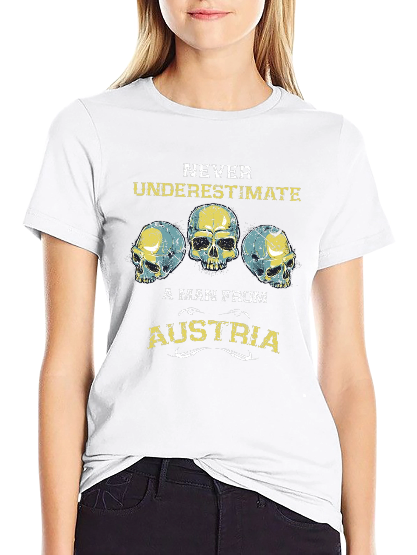 Never Underestimate Austria Skull Graphic Tee