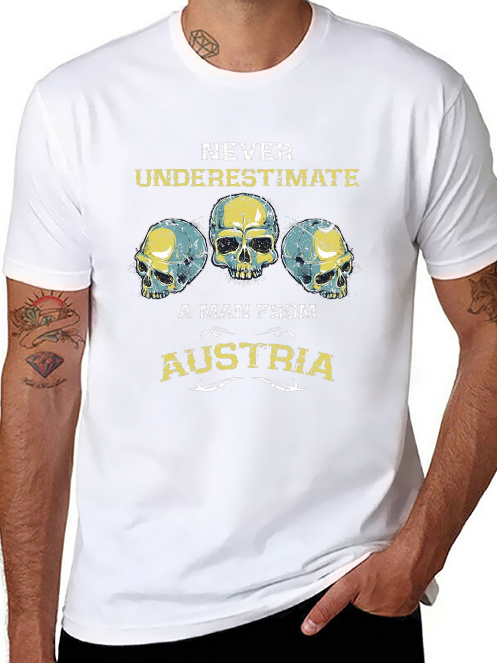 Never Underestimate Austria Skull Graphic Tee