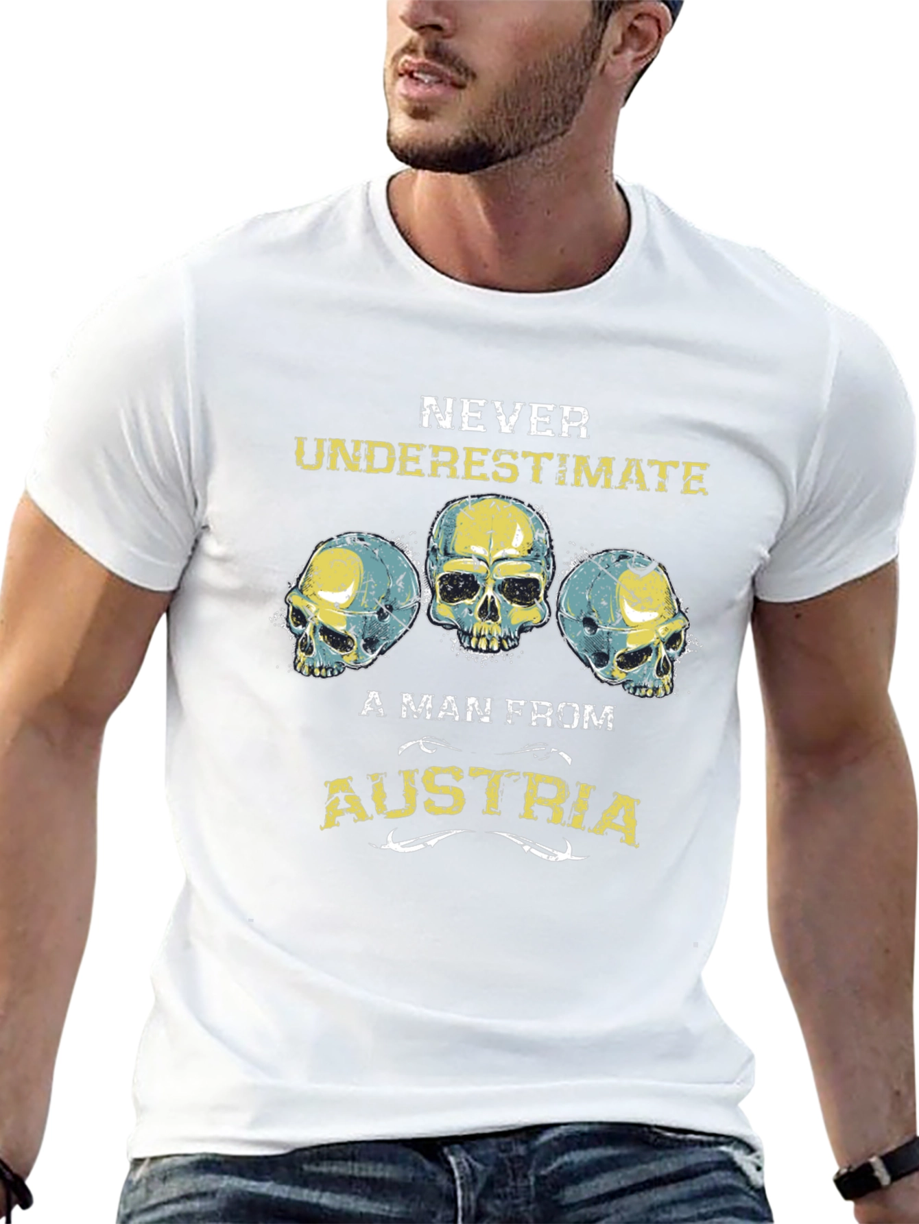 Never Underestimate Austria Skull Graphic Tee